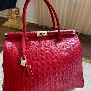 Red tote handbag large size